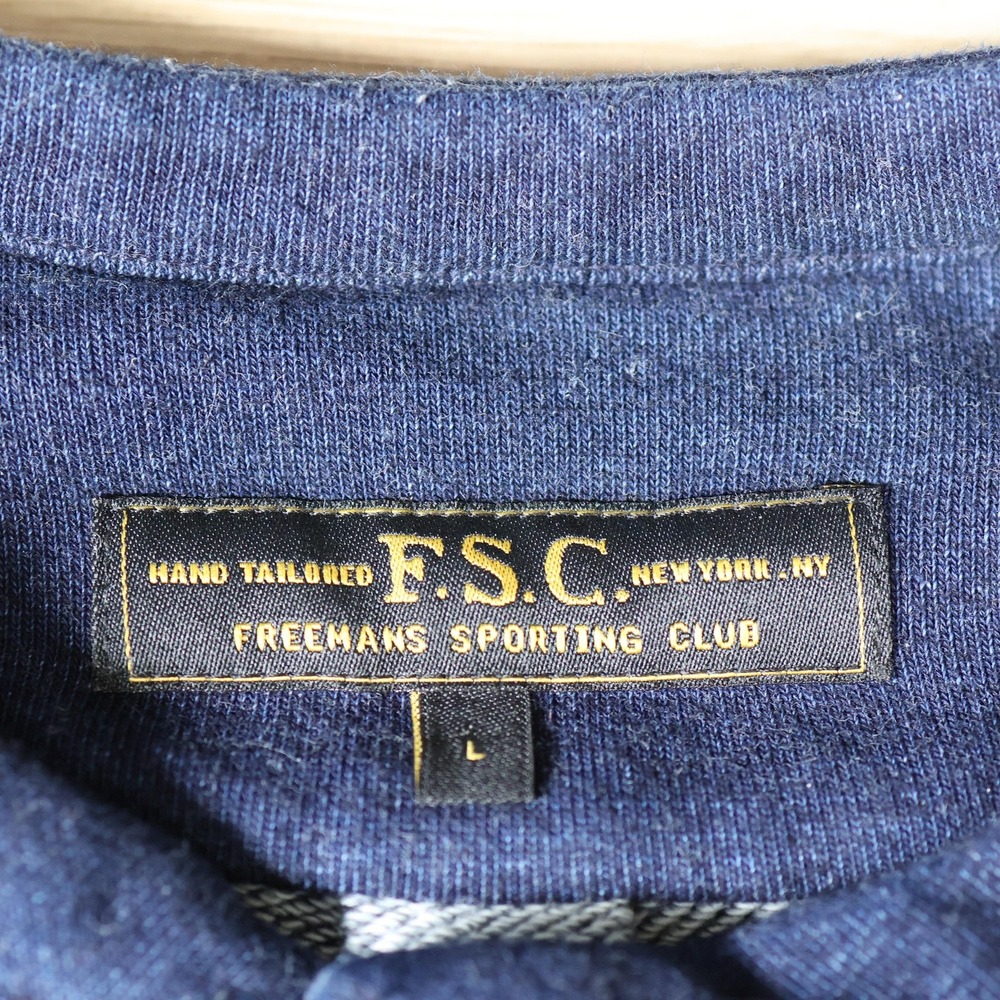 Freemans Sporting Club Sweater Mens Large Navy Blue Henley Cotton Made In USA - Picture 8 of 10